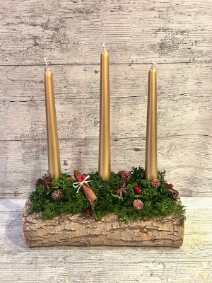 Mossy woodland three candle arrangement